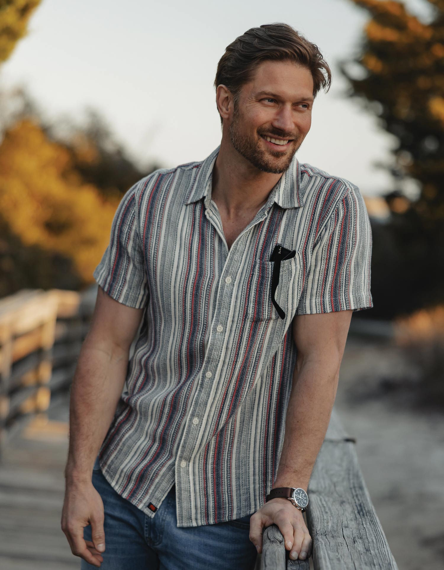Freshwater Short Sleeve Button Up Shirt in Americana Stripe – The 