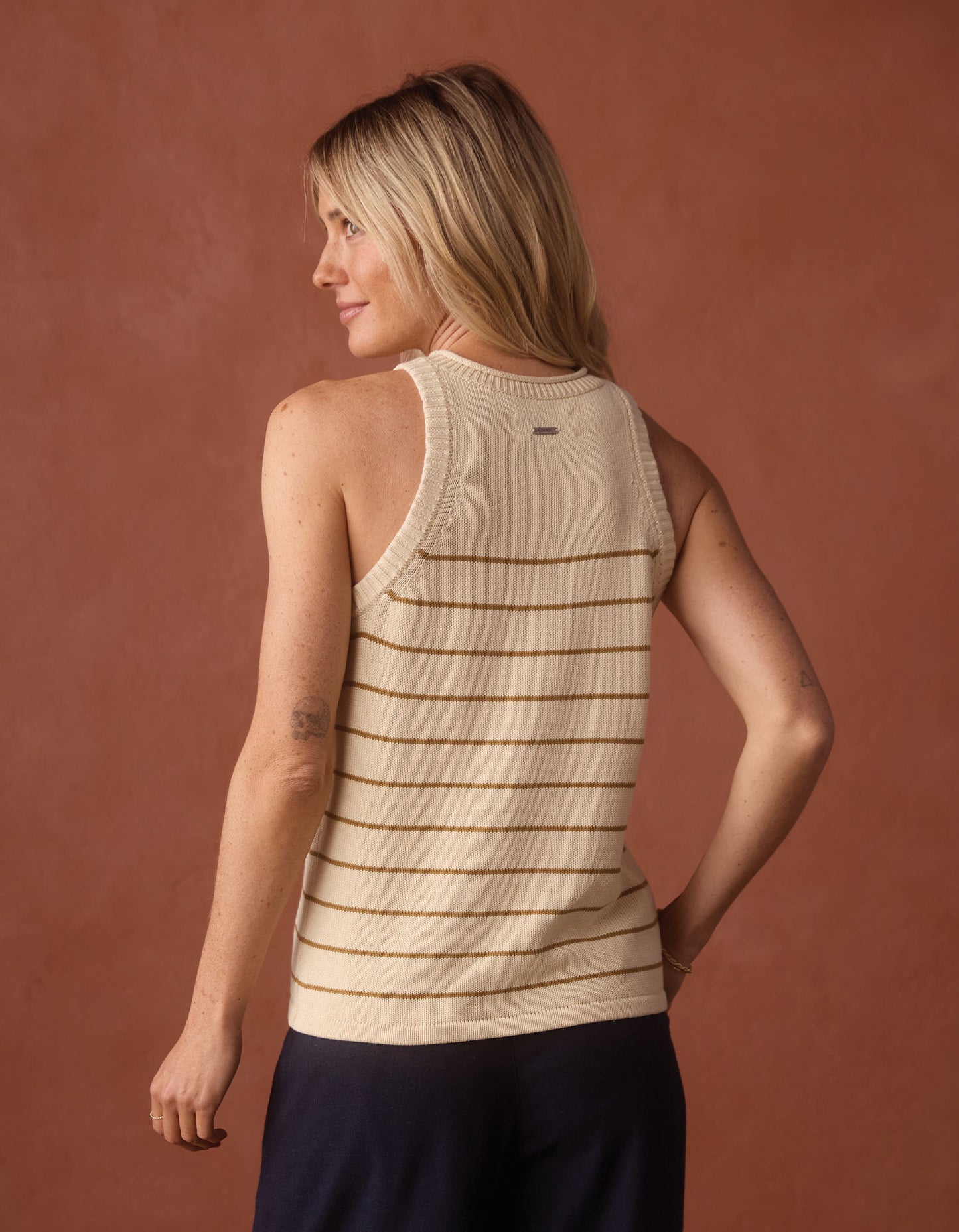 Wanderlust Hi-Neck Tank in Fennel Stripe