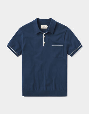 Robles Knit Polo in Navy-Cream Laydown