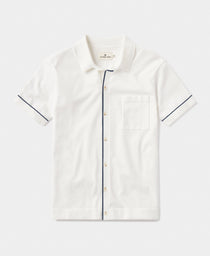 Robles Knit Button Down: White-Navy