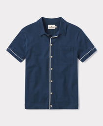 Robles Knit Button Down: Navy-White