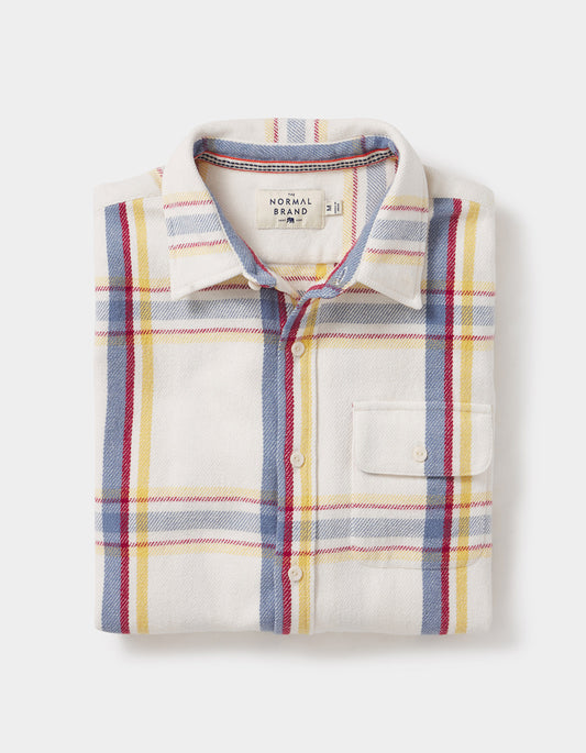 Boone Heavy Brushed Twill Overshirt in Cream Plaid