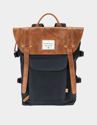 Top Side Leather Backpack - Navy