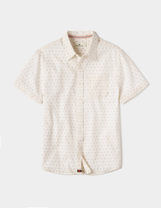 Freshwater Short Sleeve Button Up Shirt in Double Nep Cream Dobby