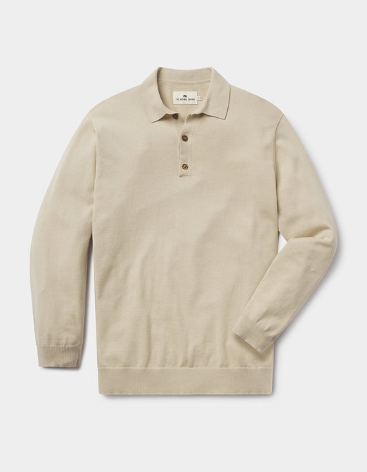 Robles Knit Long Sleeve Polo in Oatmeal