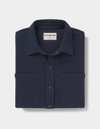 Looped Terry Button Up in Navy