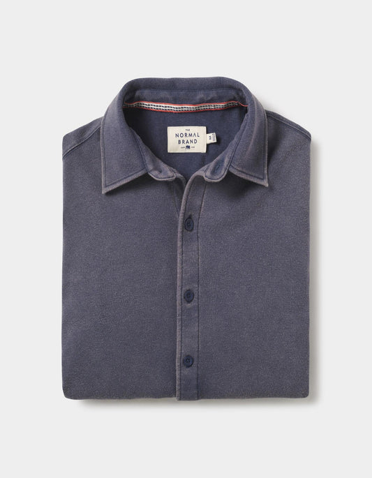 Puremeso Acid Wash Button Up Shirt in Navy