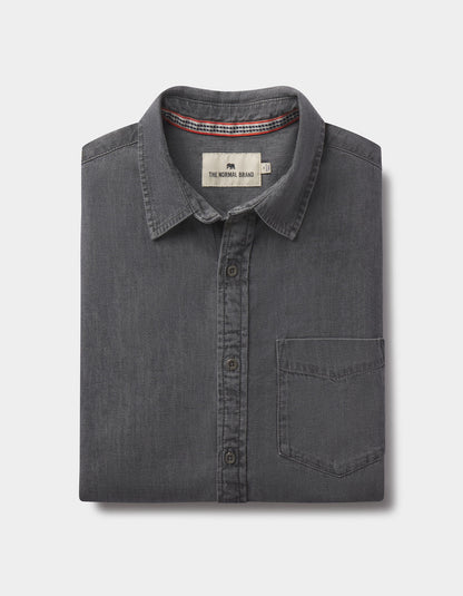 Cotton Denim Long Sleeve Button Up in Grey Wash