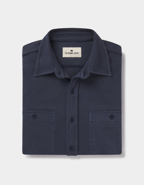 トップス everyone back logo check button-down S Lennox Jersey Button Up in Navy – The Normal Brand