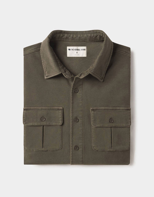 Comfort Terry Shirt Jacket in Olive