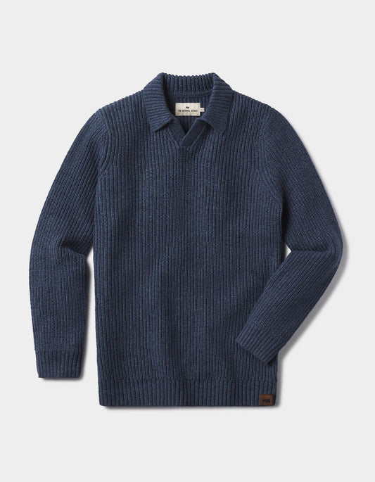 Marled Polo Sweater in Steel Blue