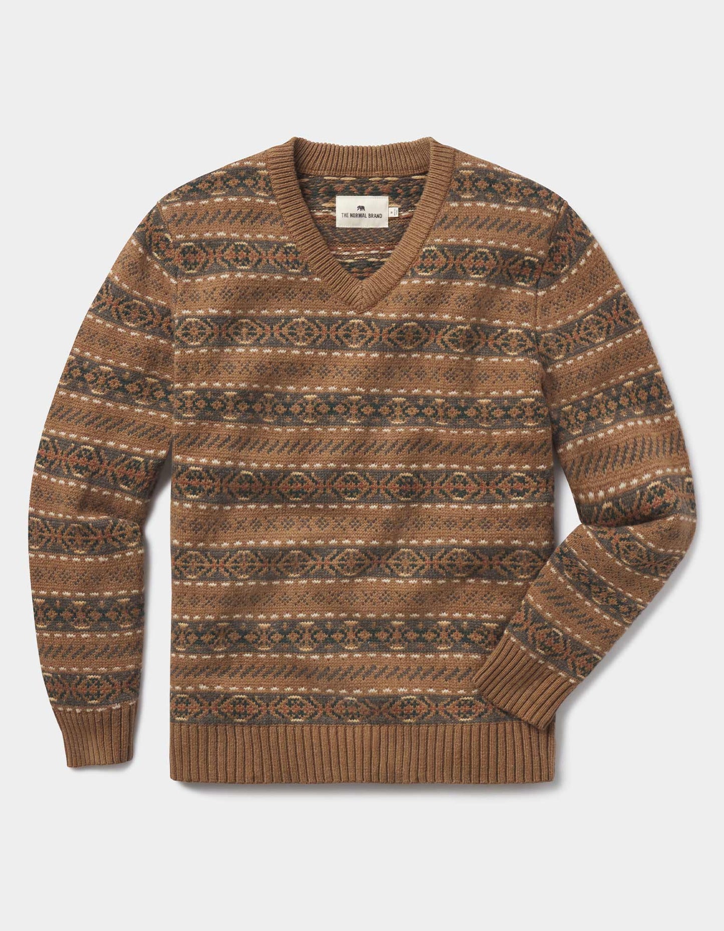 Fair Isle V-Neck Sweater in Teak Multi