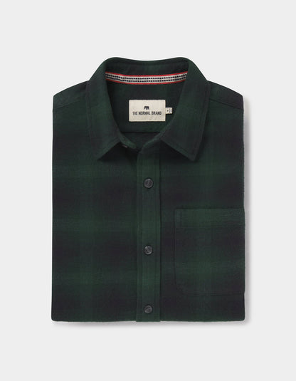 Louis Heavyweight Flannel Overshirt in Evergreen Plaid