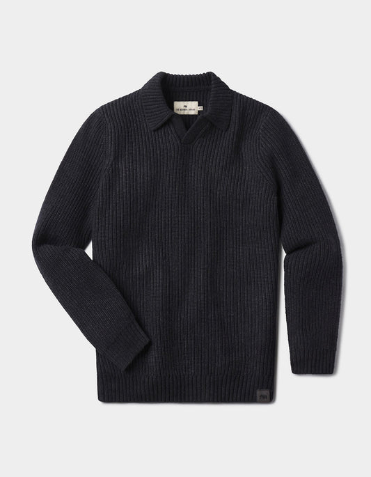 Marled Polo Sweater in Charcoal