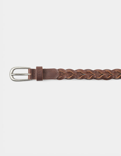 Leather Braided Belt in Brown