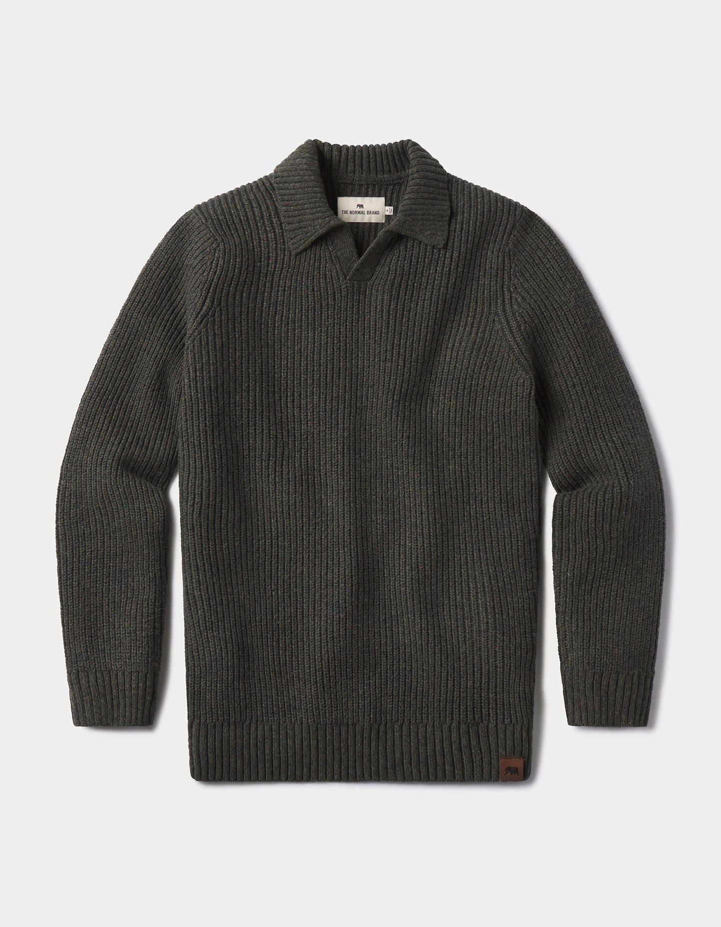 Marled Polo Sweater in Olive