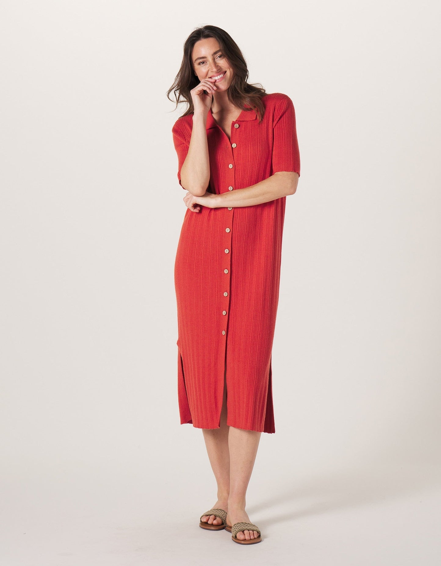 Jolene Knit Polo Dress in Cayenne