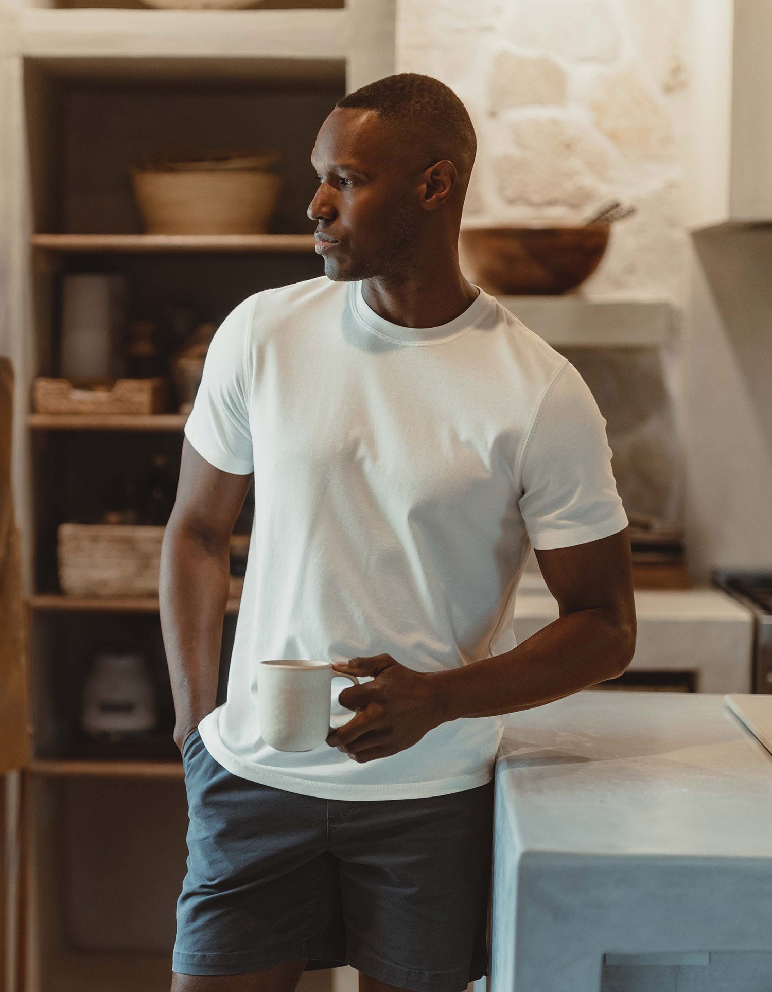 Active Puremeso Crew Neck Tee in White On Model inside