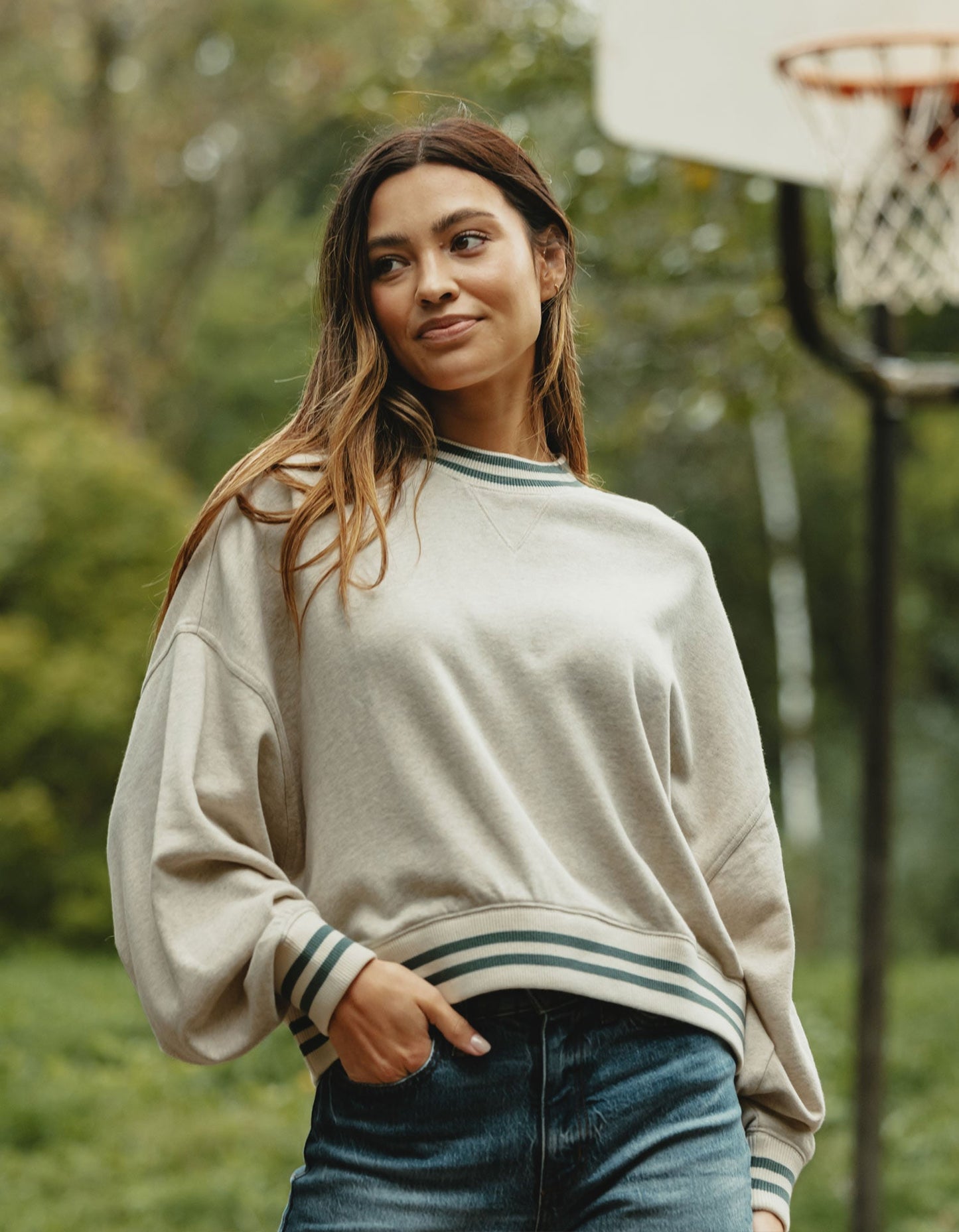 Cole Terry Varsity Crewneck in Oatmeal