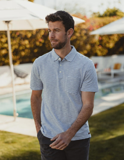 Vintage Slub Pocket Polo in Blue Stripe