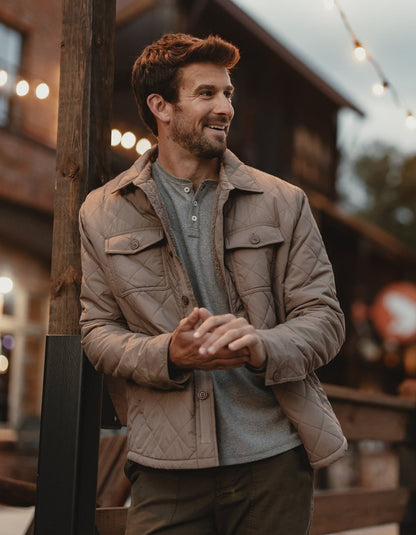 Quilted Sherpa Lined Shacket in Pine Bark