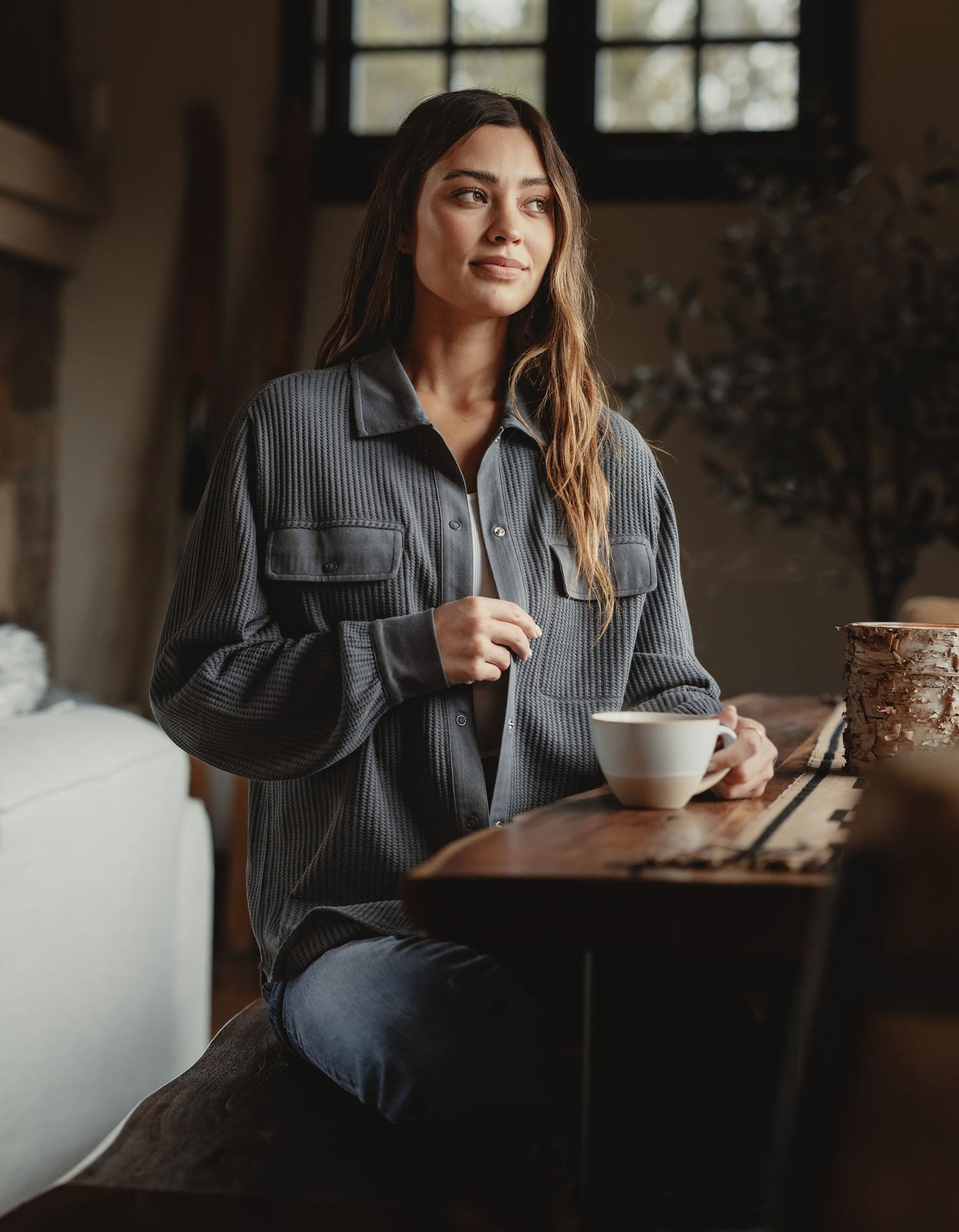 Honeycomb Waffle Overshirt in Palomino