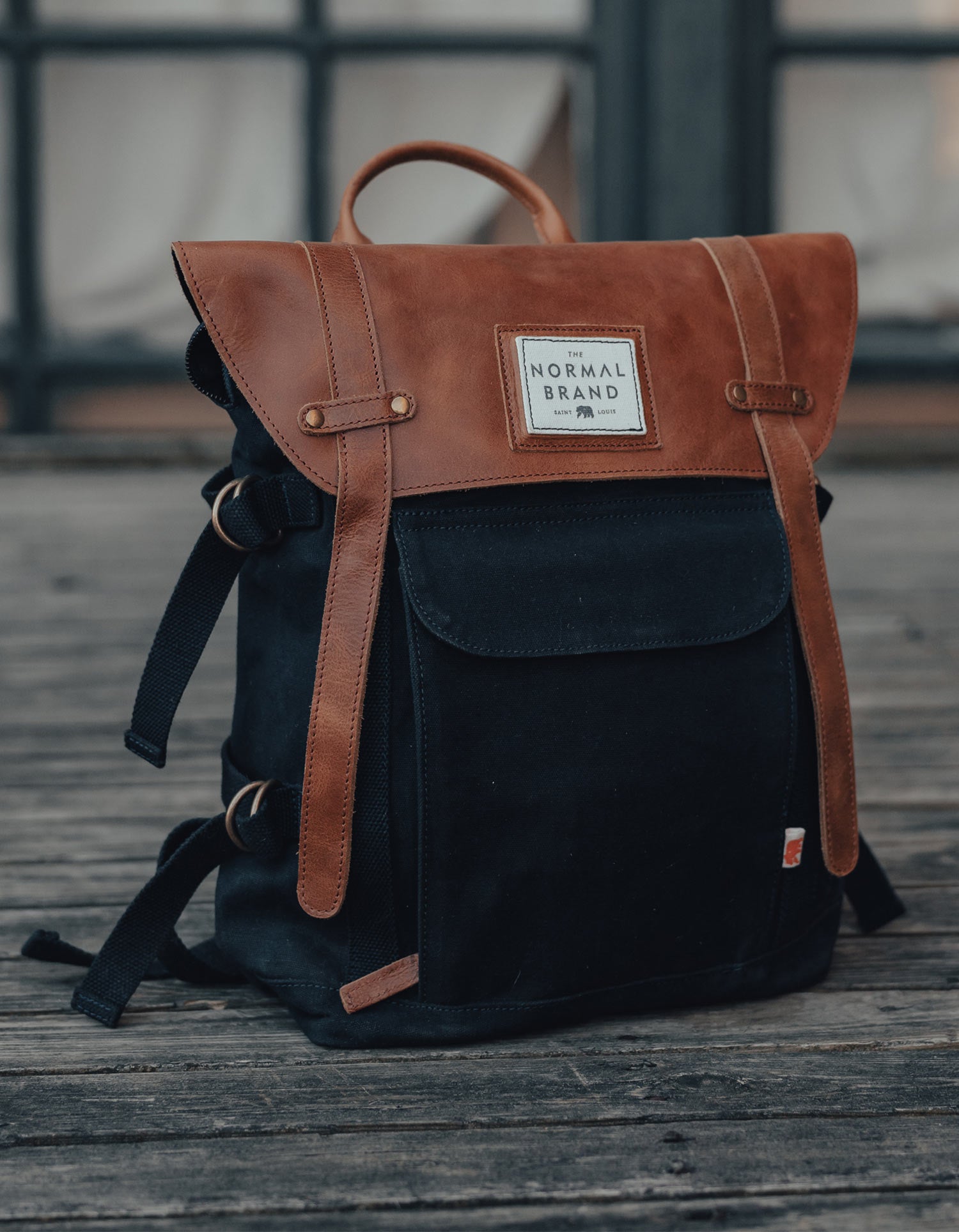 Top Side Leather Backpack - Navy