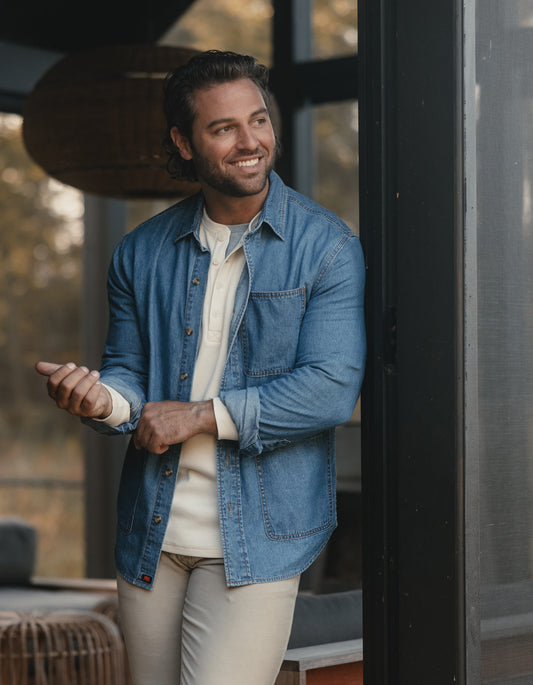 Lightweight Denim Overshirt in Medium Wash