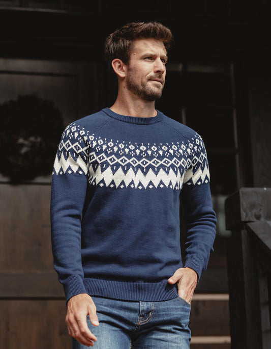 Fair Isle Ski Sweater in Navy/Cream