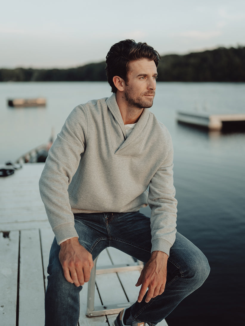 Fairweather Shawl Collar Sweatshirt in Athletic Grey