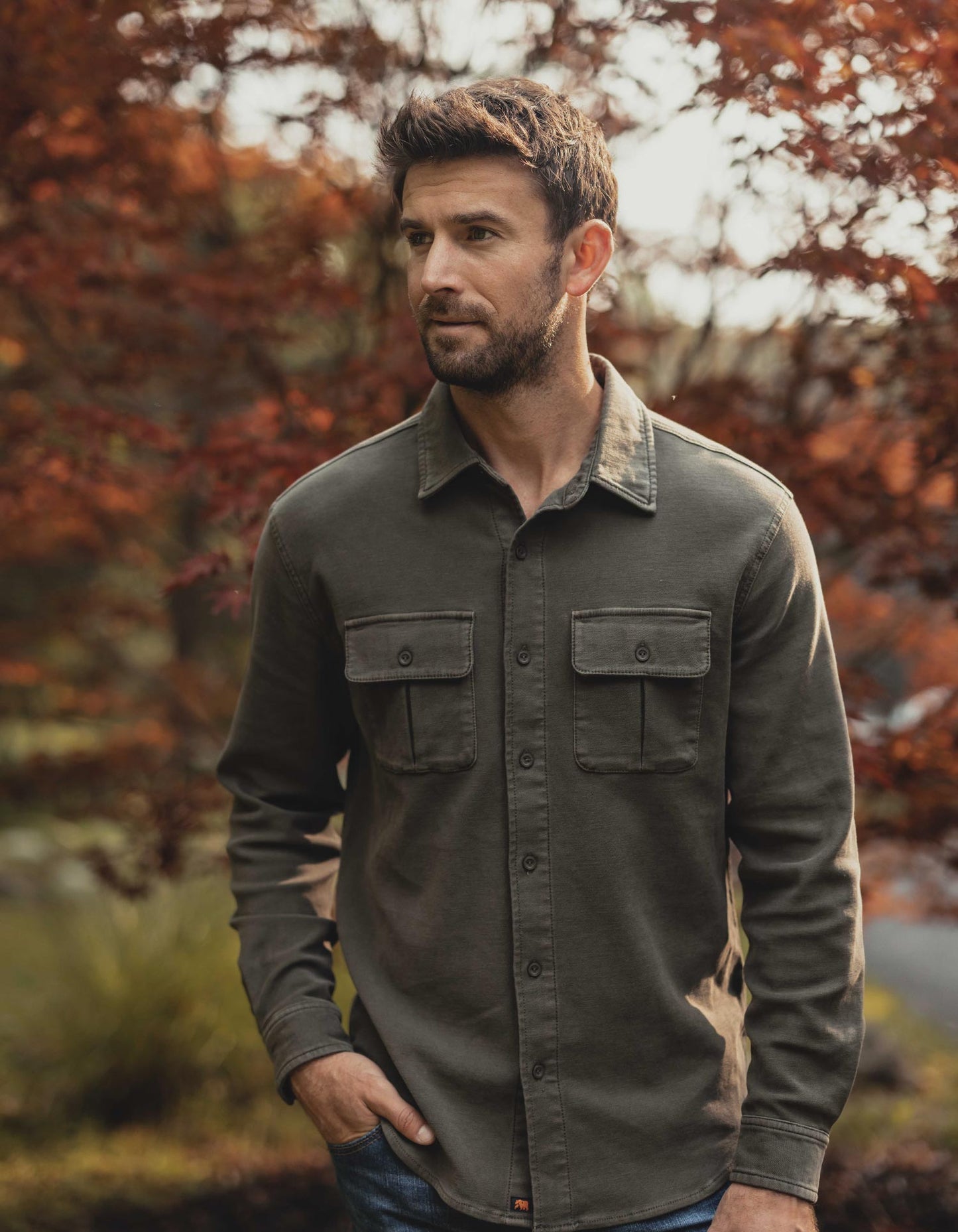 Comfort Terry Shirt Jacket in Olive