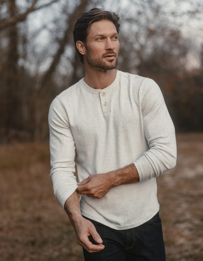 Puremeso Two Button Henley in Stone