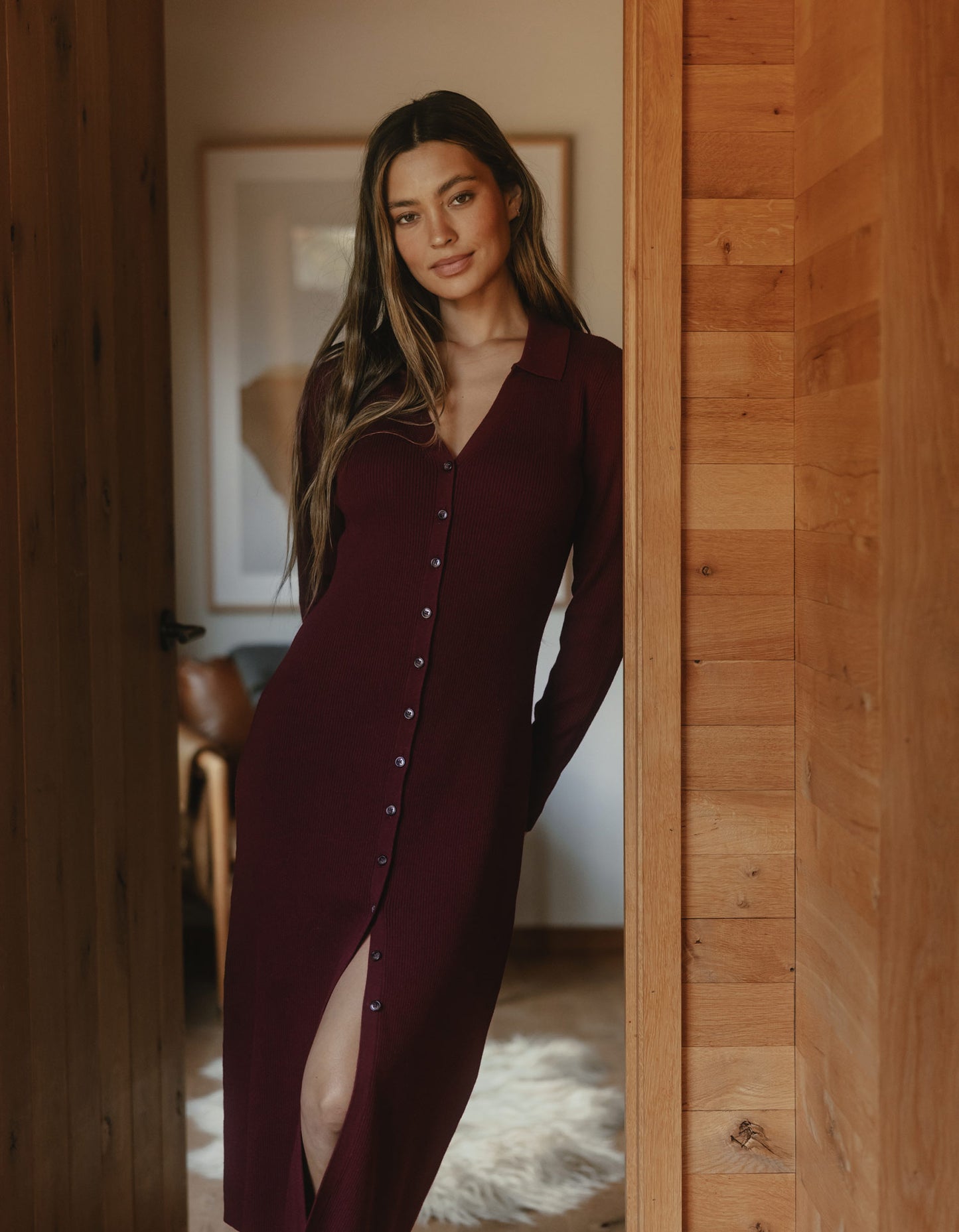 Alyx Button Thru Dress in Wine