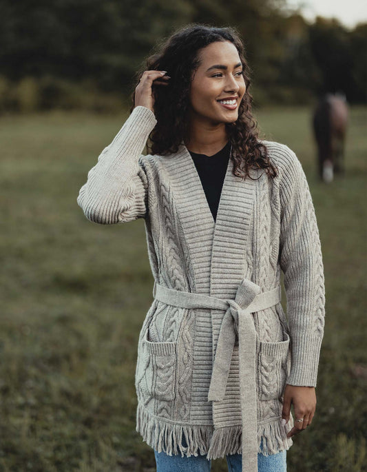 Blake Fringe Cardigan in Oatmeal