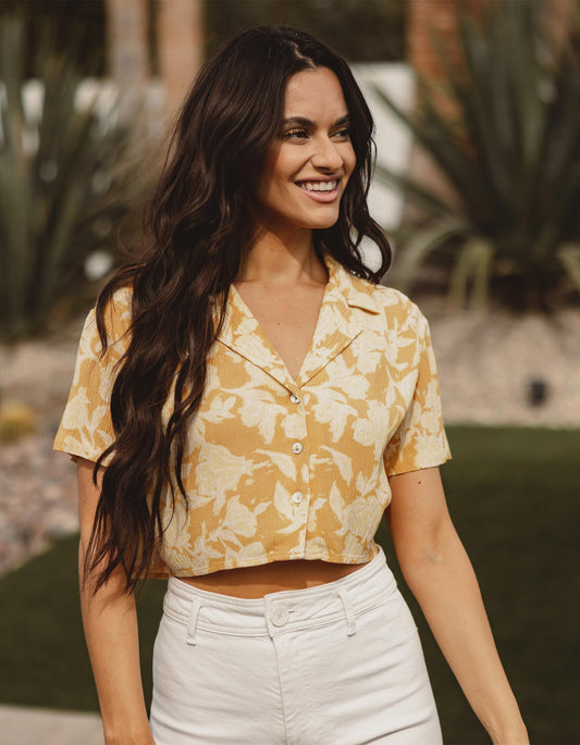 Ezra Crepe Cropped Shirt in Cliff Rose Print