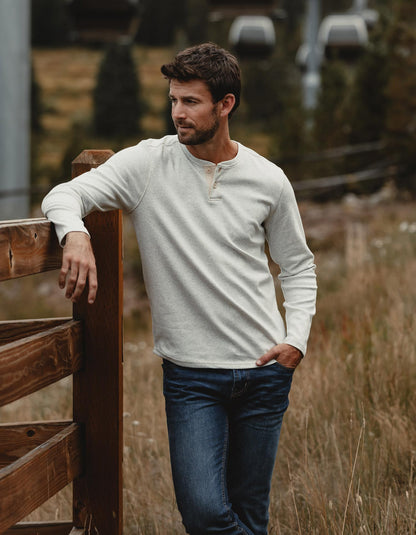 Puremeso Two Button Henley in Stone