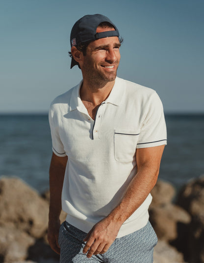 Robles Knit Polo in White-Navy