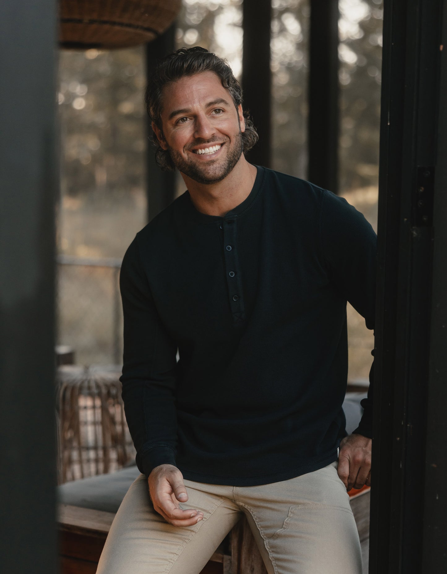 Vintage Thermal Mountain Henley in Black