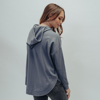 Puremeso Shirttail Hem Hoodie in Mineral Blue