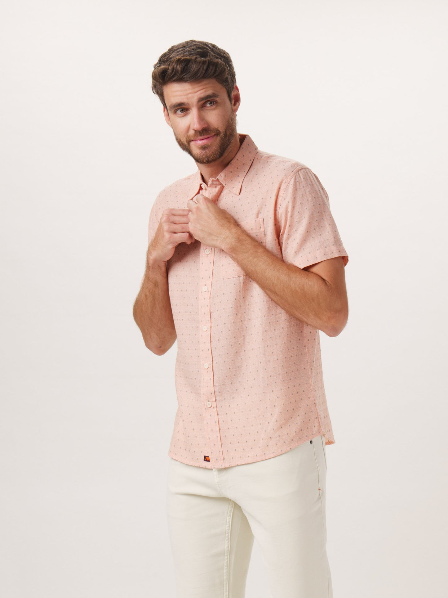 Freshwater Short Sleeve Button Up Shirt in Double Nep Copper Dobby