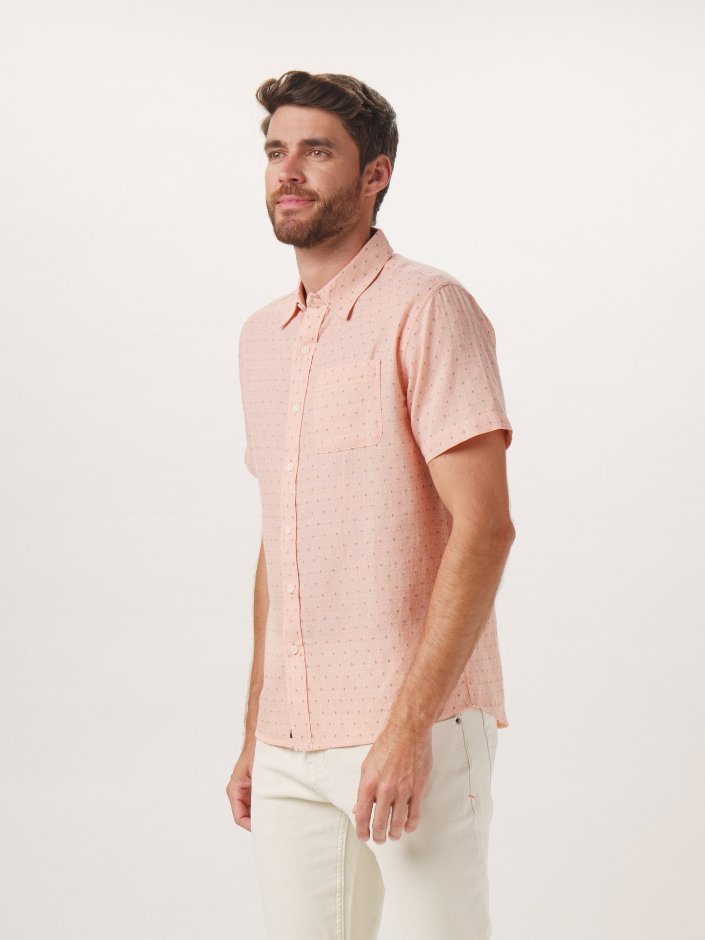 Freshwater Short Sleeve Button Up Shirt in Double Nep Copper Dobby