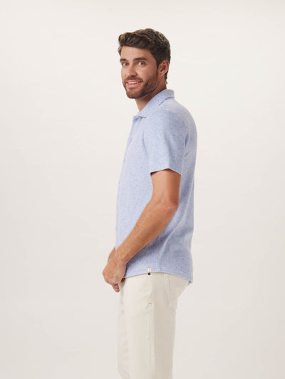 Towel Terry Button Down in Sky Blue On Model from Side