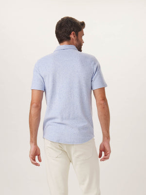 Towel Terry Button Down in Sky Blue On Model from Back