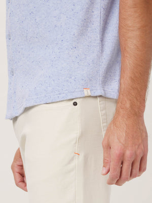 Towel Terry Button Down in Sky Blue On Model Side Detail