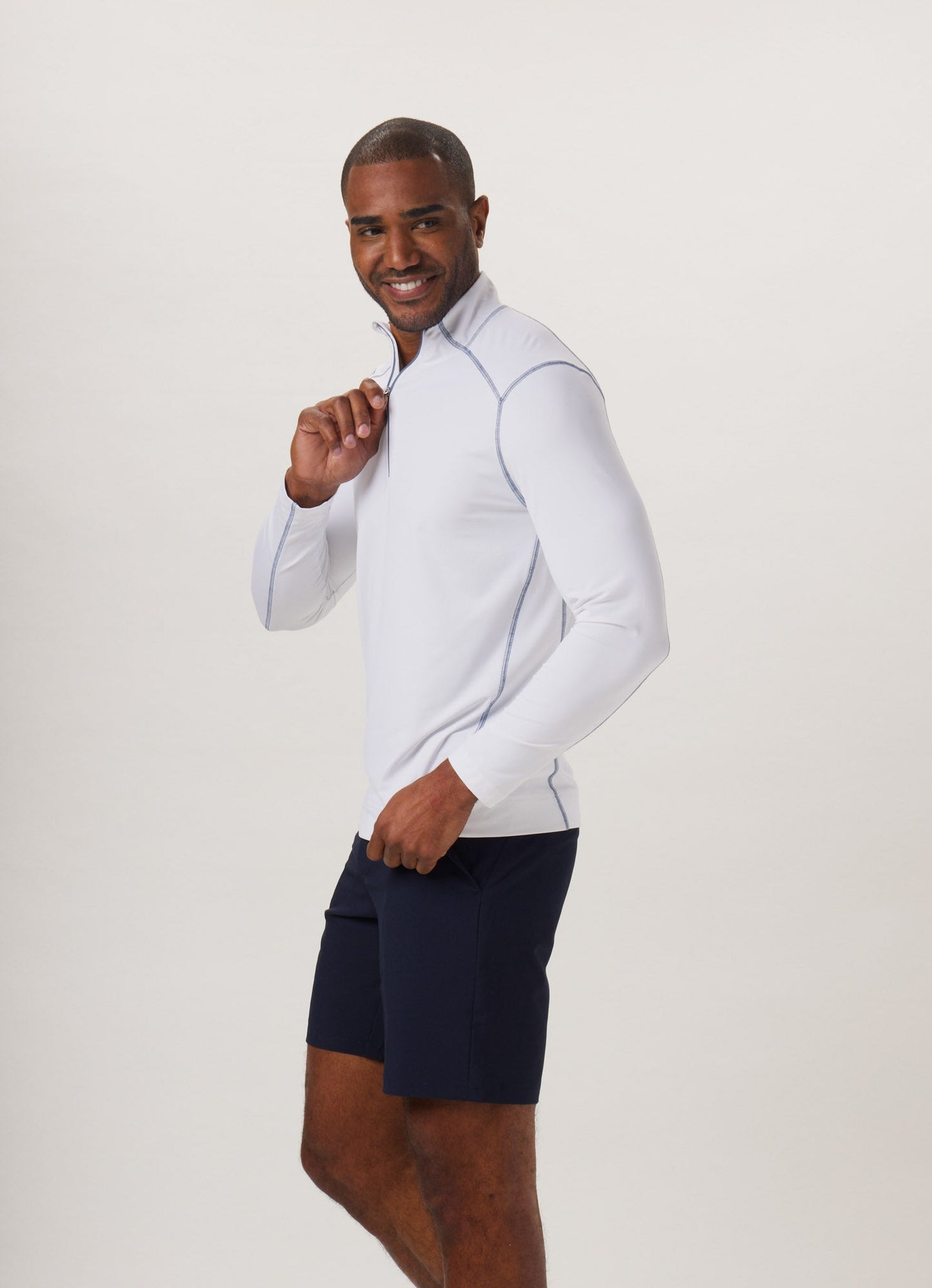 Seamed Performance Quarter Zip in White