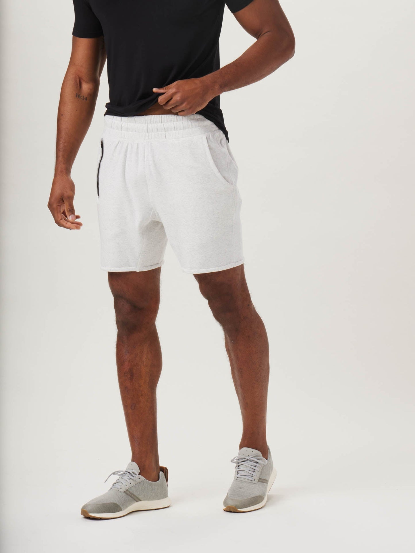 Puremeso Gym Short in Stone On Model from Front