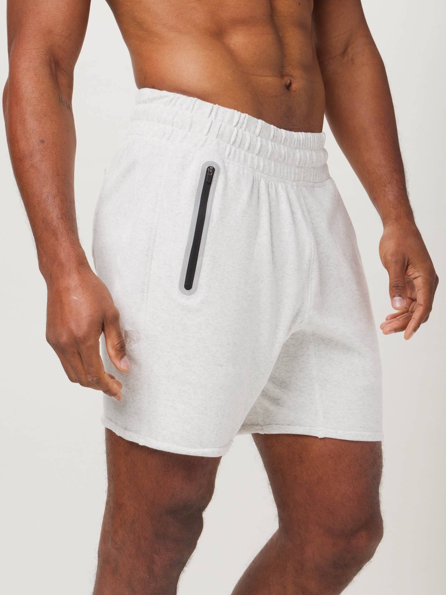 Puremeso Gym Short in Stone On Model Side pocket detail