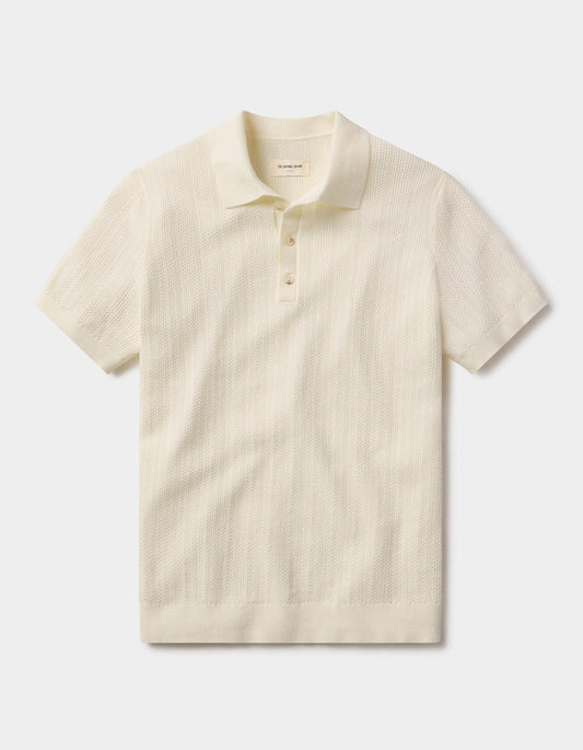Robles Textured Knit Polo in Ivory