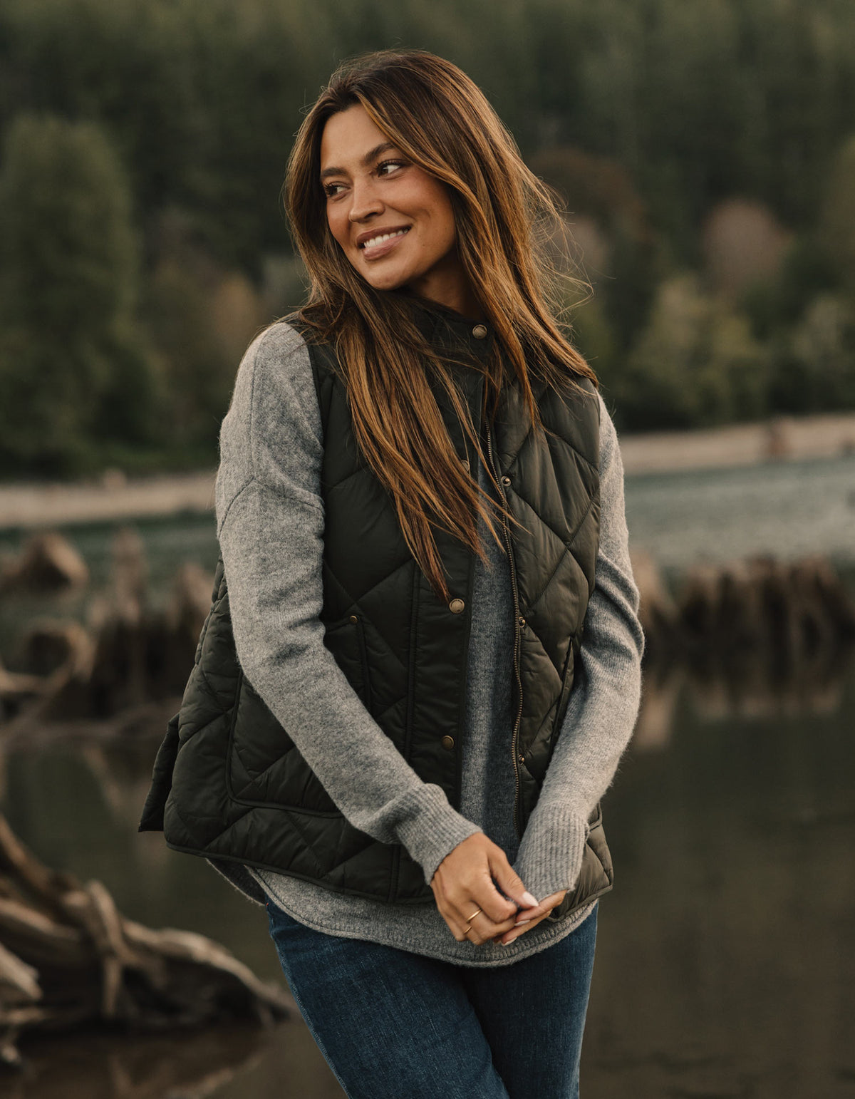 Quilted Liner Vest in Alpine/Chestnut