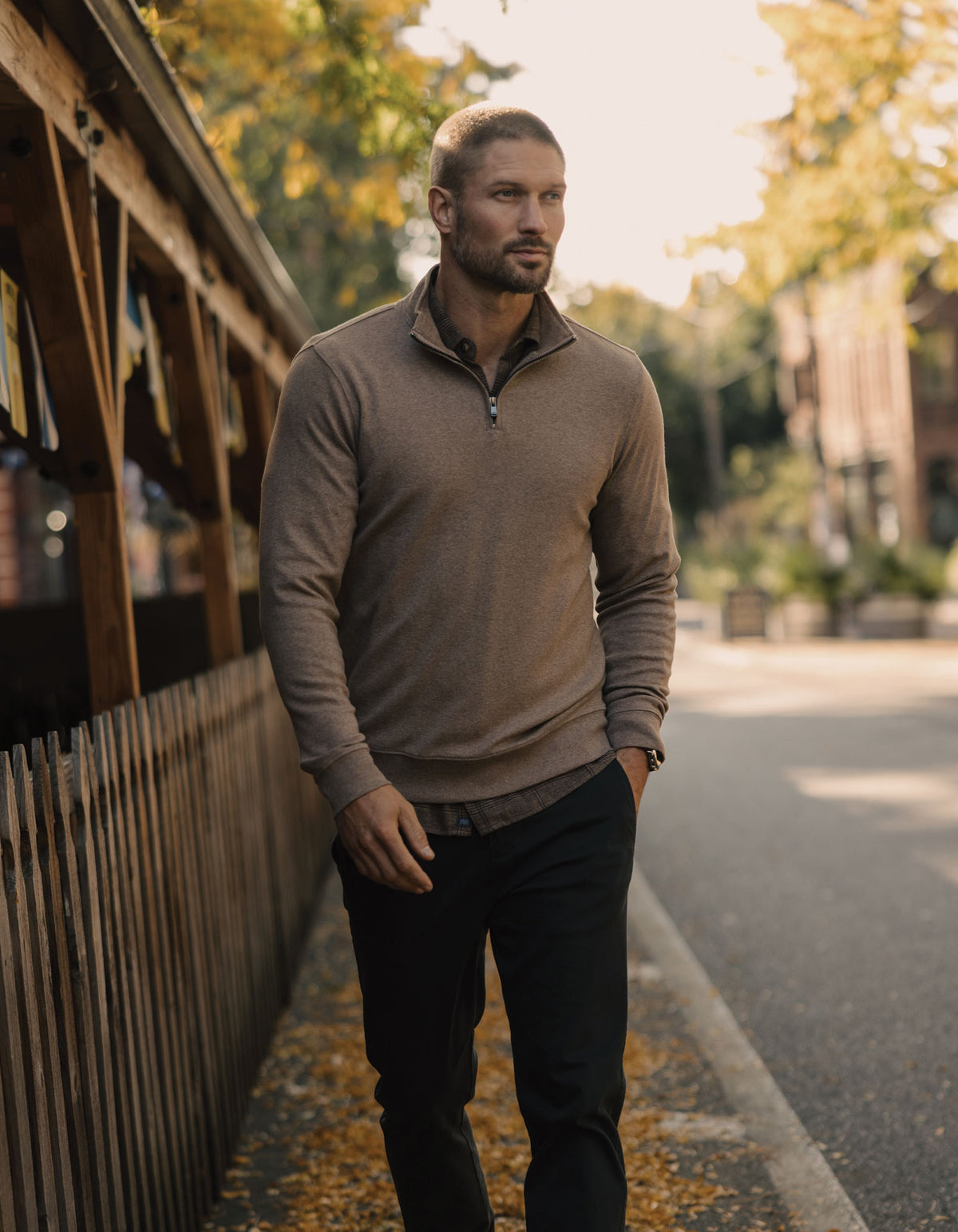 Puremeso Weekend Quarter Zip in Taupe